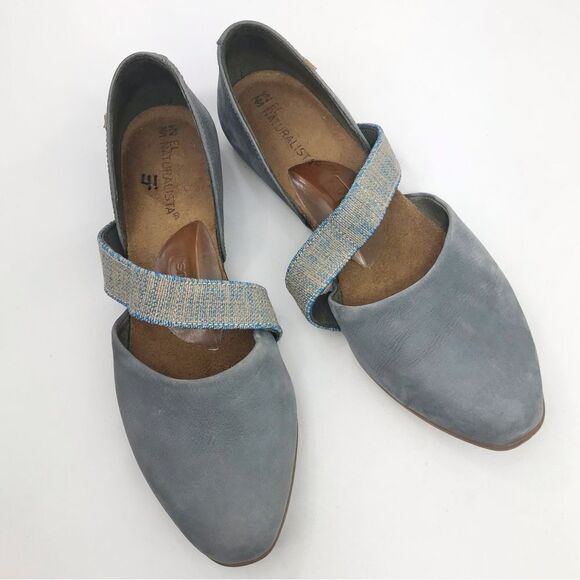 El Naturalista Blue Suede Leather Mary Jane Slip On Pointed Toe Ballet Flat Shoe - Picture 2 of 16